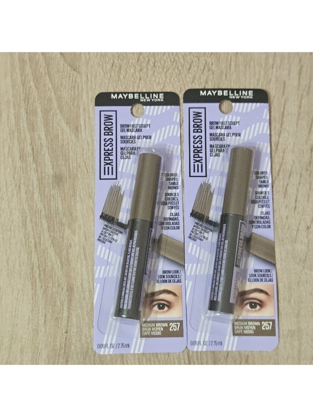 MAYBELLINE Fast Sculpt Eyebrow Mascara Gel #257 Medium Brown, 2 pack